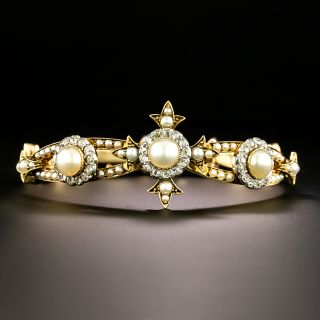 Victorian Natural Pearl and Diamond Bracelet - 2