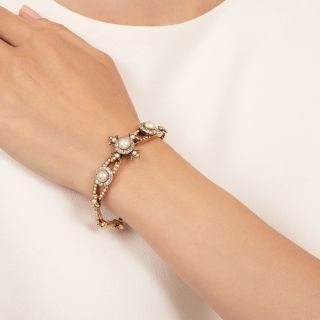 Victorian Natural Pearl and Diamond Bracelet