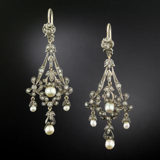 Victorian Natural Pearl and Diamond Dangle Earrings - 2