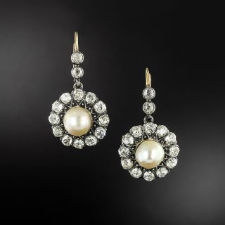 Victorian Natural Pearl and Diamond Earrings - GIA - 2