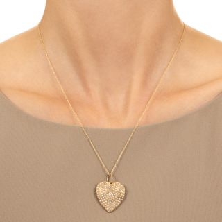 Victorian Natural Pearl and Diamond Heart Necklace