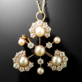Victorian Natural Pearl and Diamond Pendant/Brooch - 4