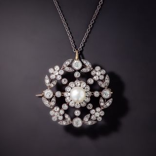 Victorian Natural Pearl and Diamond Pendant/Brooch - GIA - 1