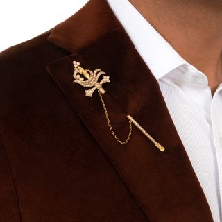 Victorian Natural Pearl and Diamond Sword Jabot Pin