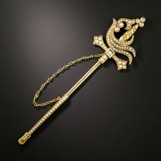 Victorian Natural Pearl and Diamond Sword Jabot Pin - 3