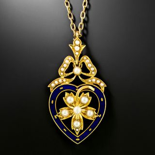 Victorian Natural Pearl and Enamel Heart Necklace - 2