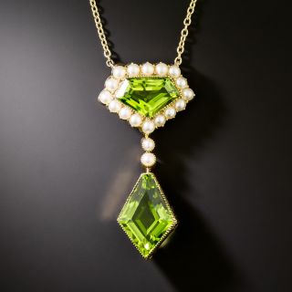 Victorian Natural Pearl and Peridot Necklace - 2