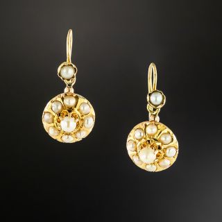 Victorian Natural Pearl Cluster Drop Earrings - 2