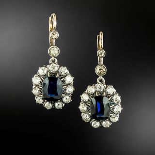 Victorian No-Heat Sapphire and Diamond Drop Earrings - GIA - 2