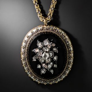 Victorian Onyx and Diamond Pendant Necklace - 2