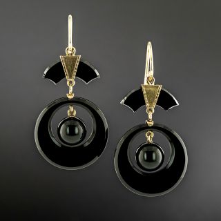 Victorian Onyx and Gold Dangle Earrings - 2
