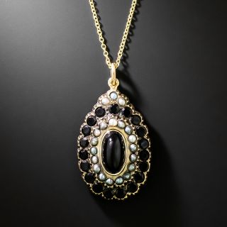 Victorian Onyx and Natural Pearl Pendant  - 3