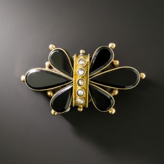 Victorian Onyx and Seed Pearl Brooch - 2