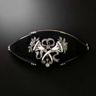 Victorian Onyx, Diamond and Enamel Cornucopia Brooch - 3