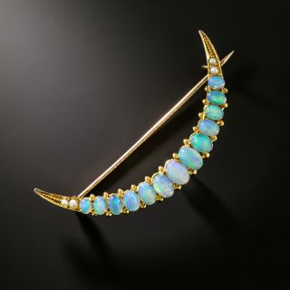 Victorian Opal and Natural Pearl Crescent Brooch - 3