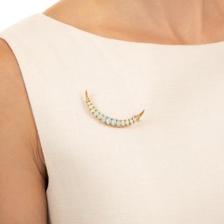 Victorian Opal and Natural Pearl Crescent Brooch