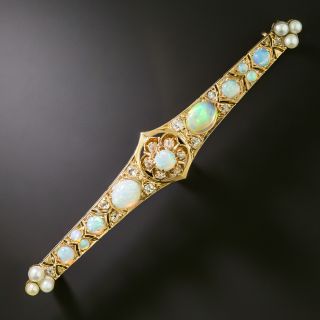 Victorian Opal, Diamond and Pearl Bar Brooch  - 2