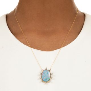 Victorian Opal Doublet and Diamond Pendant