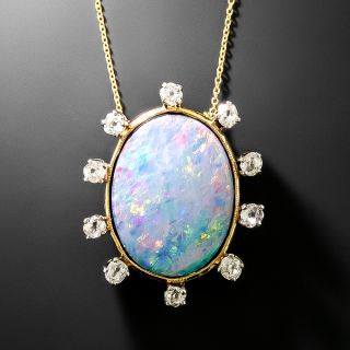 Victorian Opal Doublet and Diamond Pendant - 2