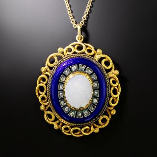 Victorian Opal, Enamel and Diamond Pendant - 4