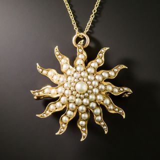 Victorian Pearl Sunburst Brooch/Pendant - 2