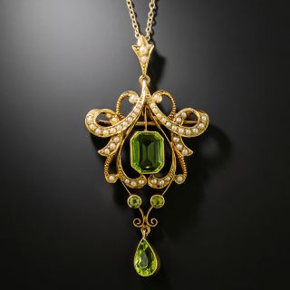 Victorian Peridot and Natural Pearl Pendant/Brooch, United Kingdom - 2