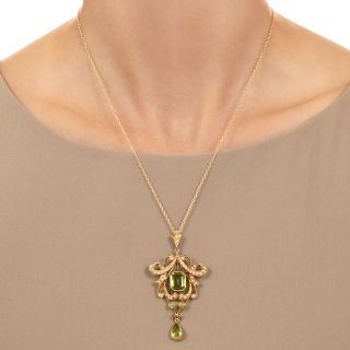 Victorian Peridot and Natural Pearl Pendant/Brooch, United Kingdom