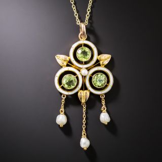 Victorian Peridot, Pearl and White Enamel Necklace - 2