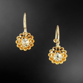 Victorian Petite Diamond Buttercup Dangle Earrings - 2