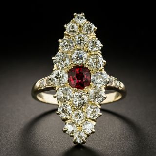 Victorian Red Spinel and Diamond Navette Ring - 1
