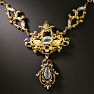 Victorian Renaissance Revival Aquamarine and Enamel Necklace - 2