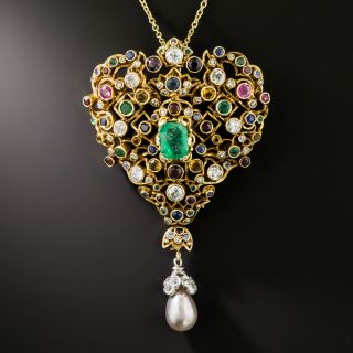 Victorian Retrospective 19K Multi-Gem and Pearl Pendant, Portugal - 3