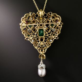 Victorian Retrospective 19K Multi-Gem and Pearl Pendant, Portugal