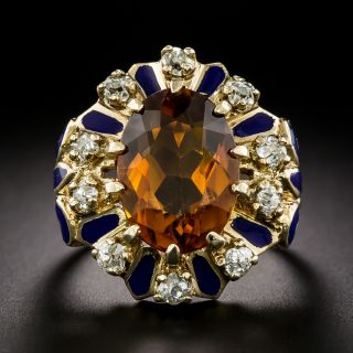 Victorian Retrospective Citrine, Diamond and Enamel Ring - 3
