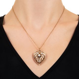 Victorian Retrospective Diamond and Enamel Heart Pendant/Brooch