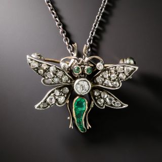 Victorian Retrospective Emerald and Diamond Butterfly Pendant/Brooch - 2