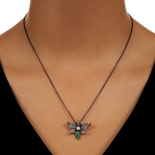 Victorian Retrospective Emerald and Diamond Butterfly Pendant/Brooch