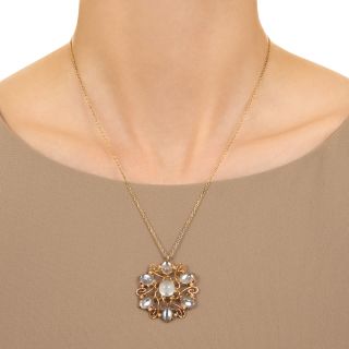 Victorian Retrospective Moonstone and Pearl Flower Pendant