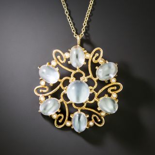Victorian Retrospective Moonstone and Pearl Flower Pendant - 2