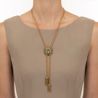 Victorian Revival Opal And Diamond Double Tassel Slide Necklace
