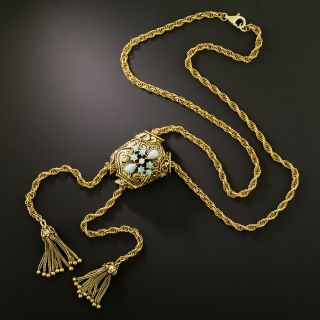 Victorian Revival Opal And Diamond Double Tassel Slide Necklace - 5