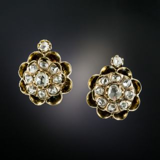 Victorian Rose Cut Diamond Cluster Earrings - 1