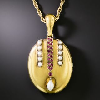 Victorian Ruby and Pearl Locket, Circa 1874 - 1
