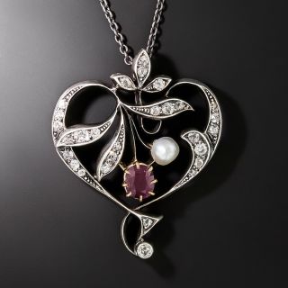 Victorian Ruby, Natural Pearl and Diamond Lavaliere - Austro-Hungarian - 5