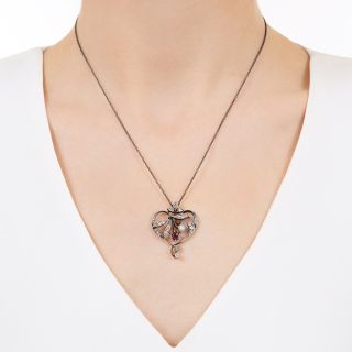 Victorian Ruby, Natural Pearl and Diamond Lavaliere - Austro-Hungarian