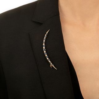 Victorian Sapphire and Pearl Crescent Brooch