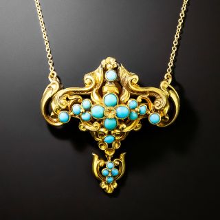 Victorian Scrolled Turquoise Pendant/Brooch - 2