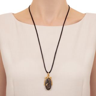 Victorian Shakudo Bird with Cherry Blossoms Pendant