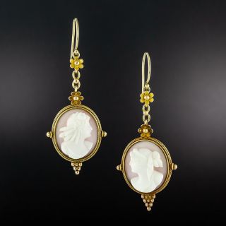 Victorian Shell Cameo Dangle Earrings  - 2