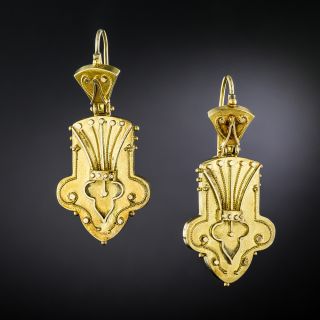 Victorian Shield-Shaped Granulated Dangle Earrings - 3